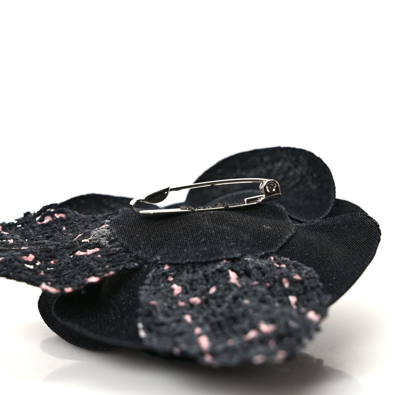 Chanel Tweed Camellia Pin Brooch Black Pink 4 of 6