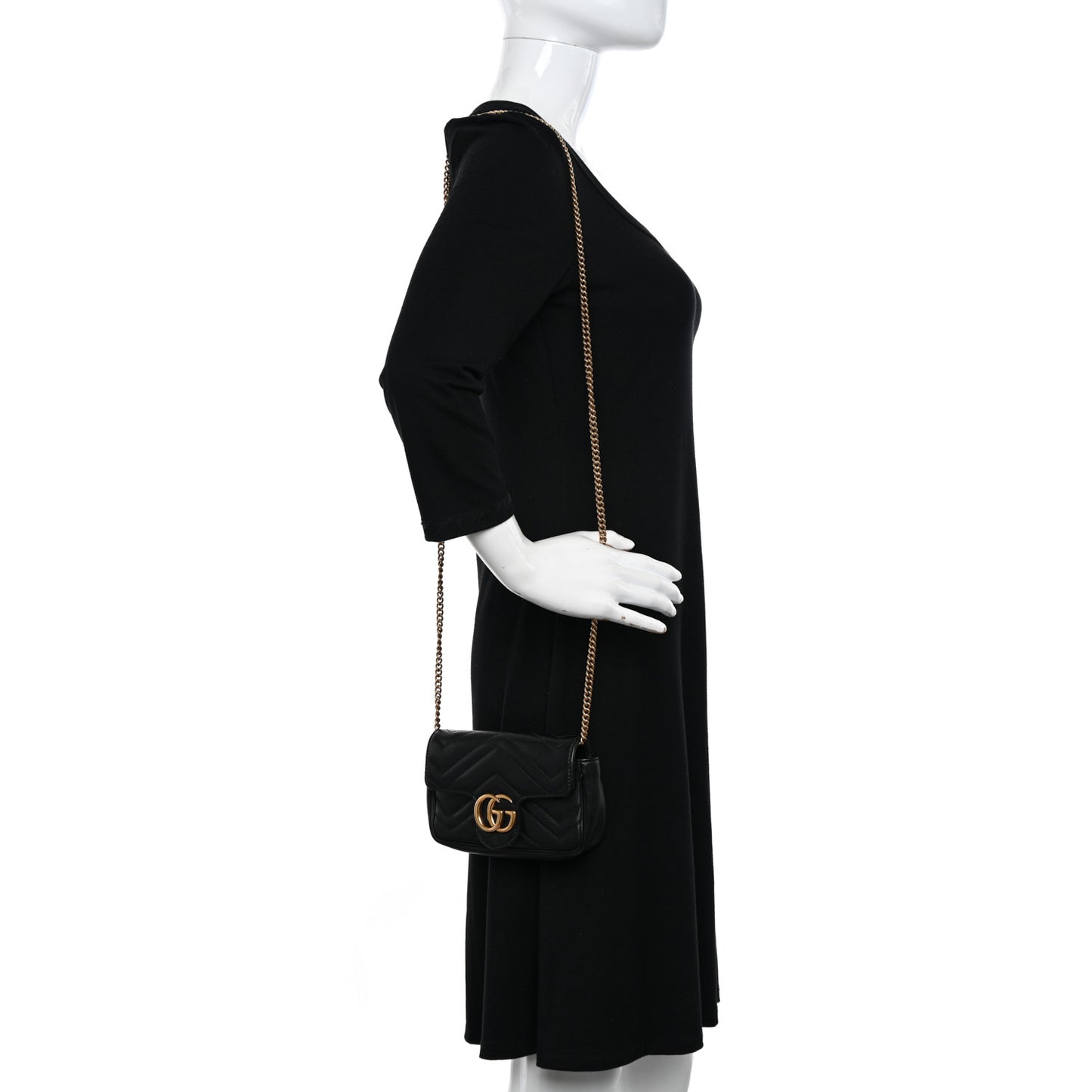 Calfskin Matelasse Super Mini GG Marmont Shoulder Bag Black