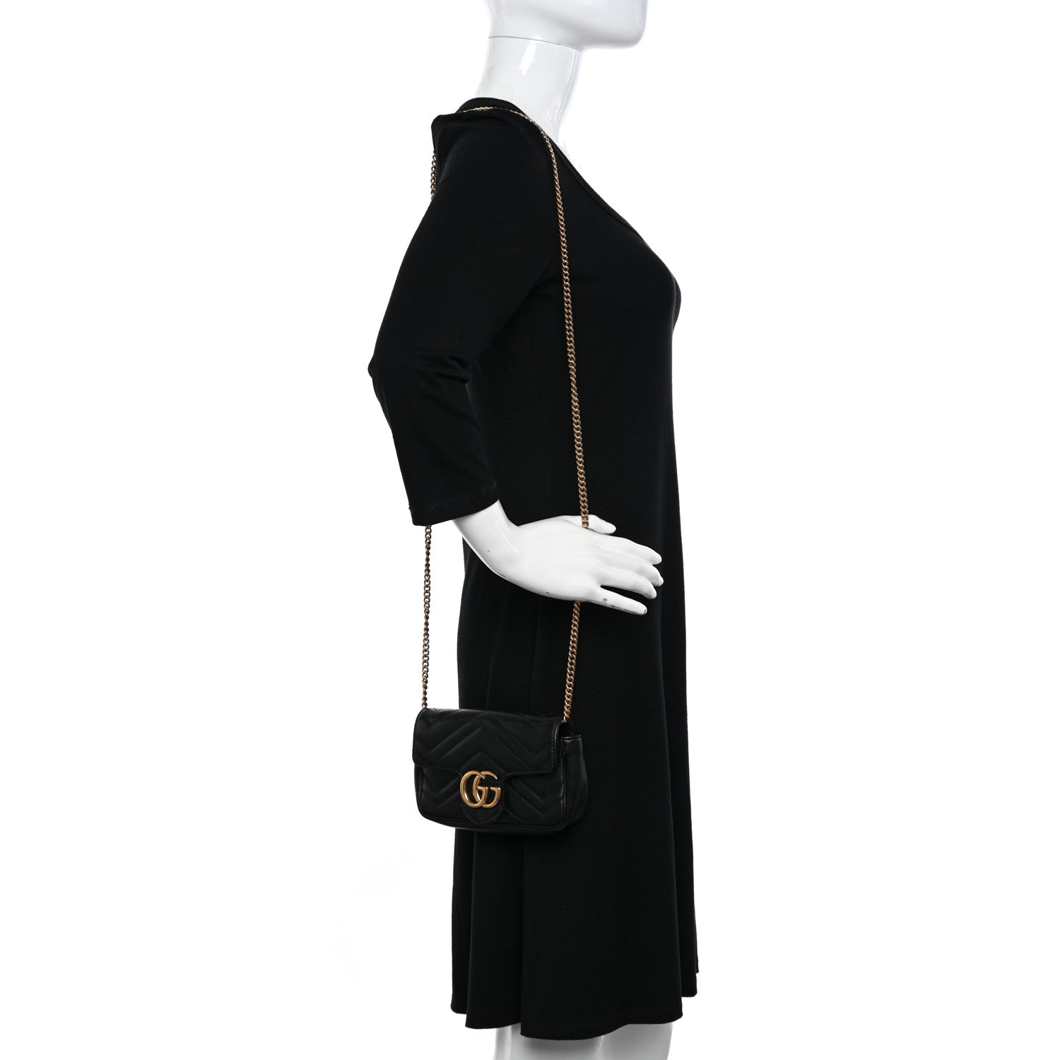 Gucci Calfskin Matelasse Super Mini GG Marmont Shoulder Bag Black 2 of 9