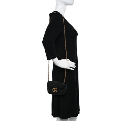 Gucci Calfskin Matelasse Super Mini GG Marmont Shoulder Bag Black 2 of 9