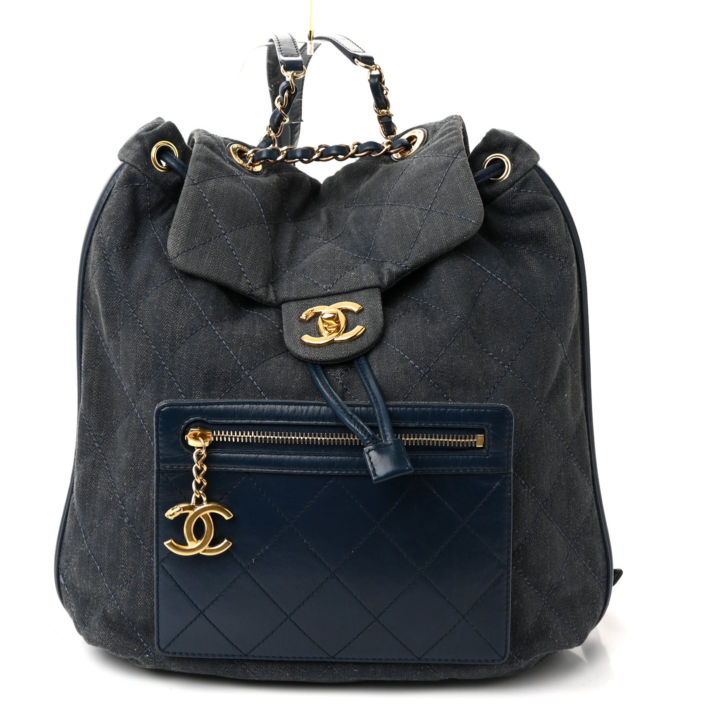 Denim Calfskin Quilted Backpack Blue