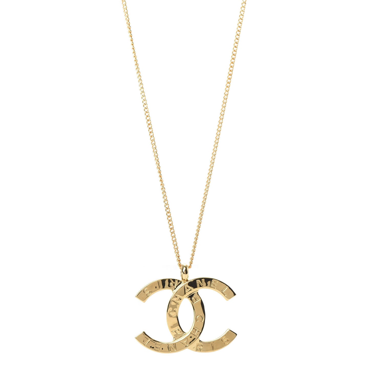 Metal CC Paris Button Necklace Gold