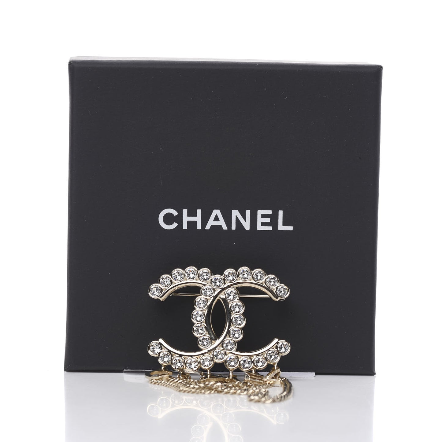 Metal Crystal Bow-tiful CC Chain Brooch Gold
