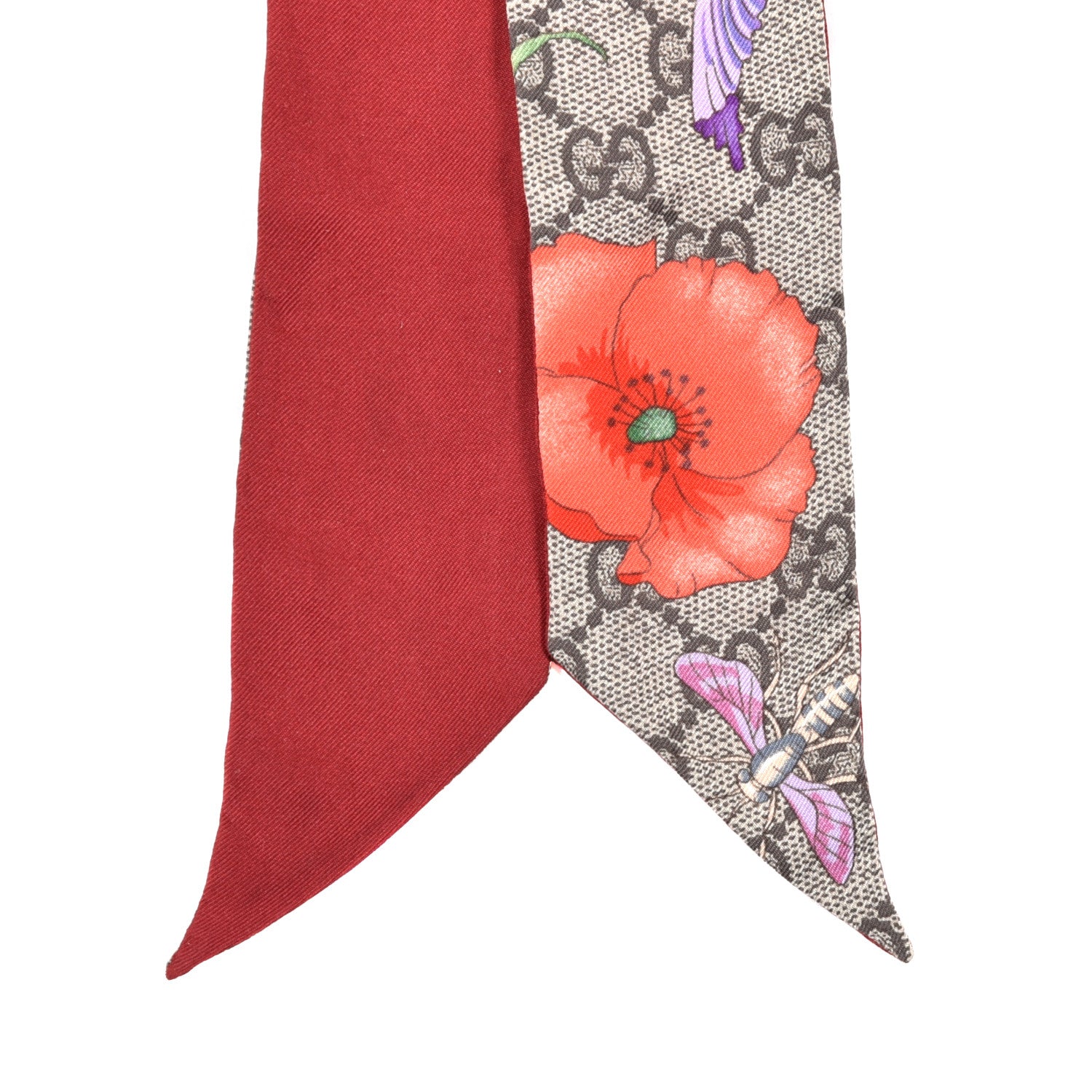 Gucci Silk Twill GG Monogram Special Flory Neck Bow Scarf Beige Red 2 of 6