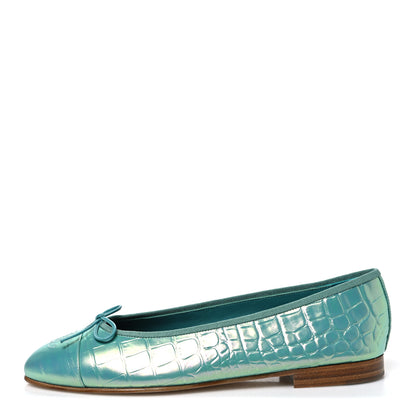 Chanel Iridescent Calfskin Crocodile Embossed Ballerina Flats 41 Green 1 of 11