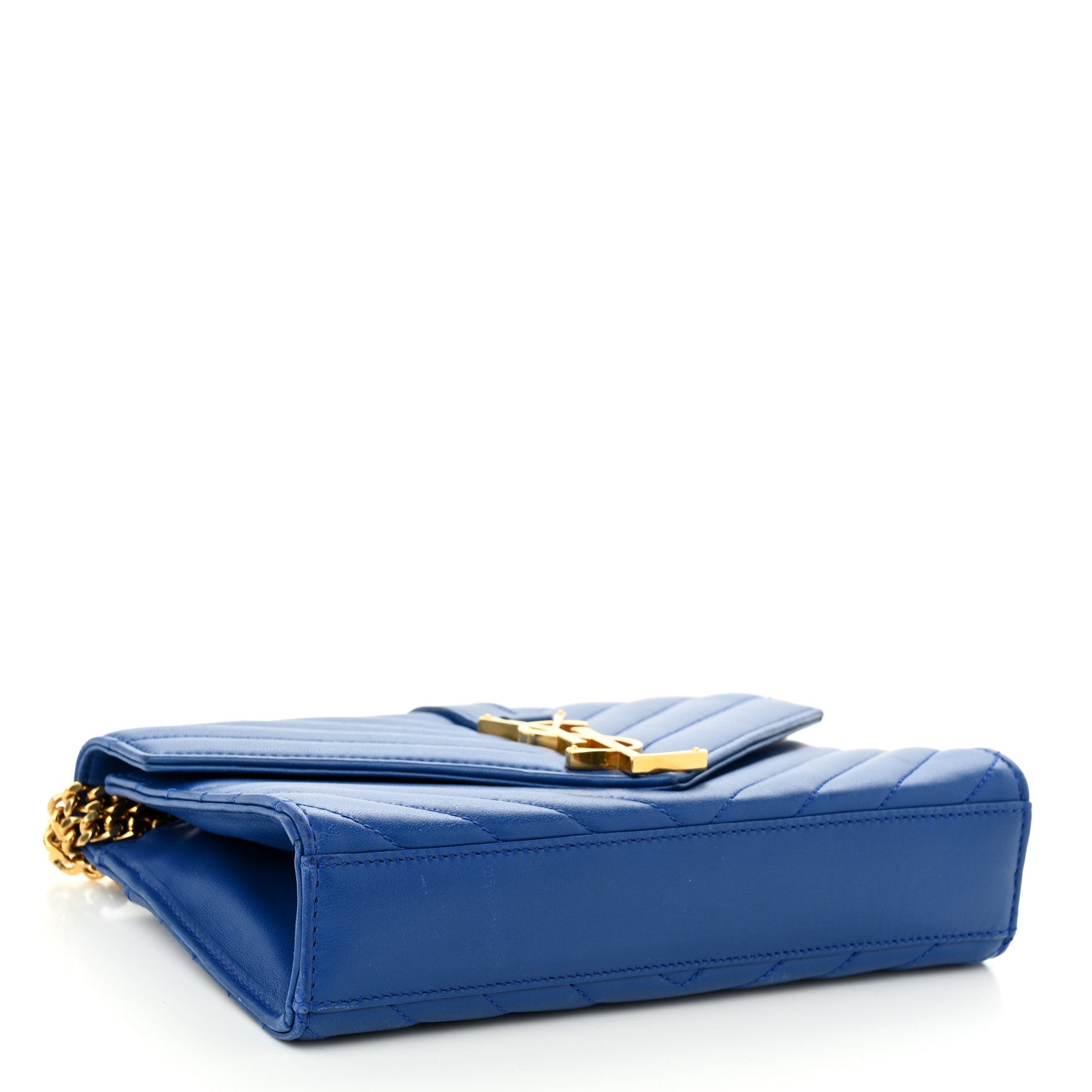 Saint Laurent SAINT LAURENT Lambskin Matelasse Chevron Small Monogram Satchel Royal Blue 4 of 11