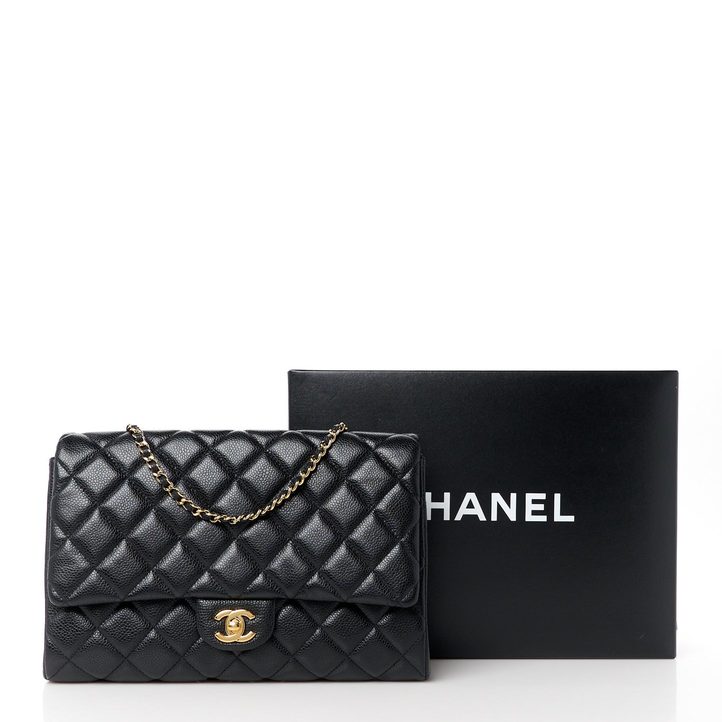 Caviar Quilted Clutch With Chain Flap Black
