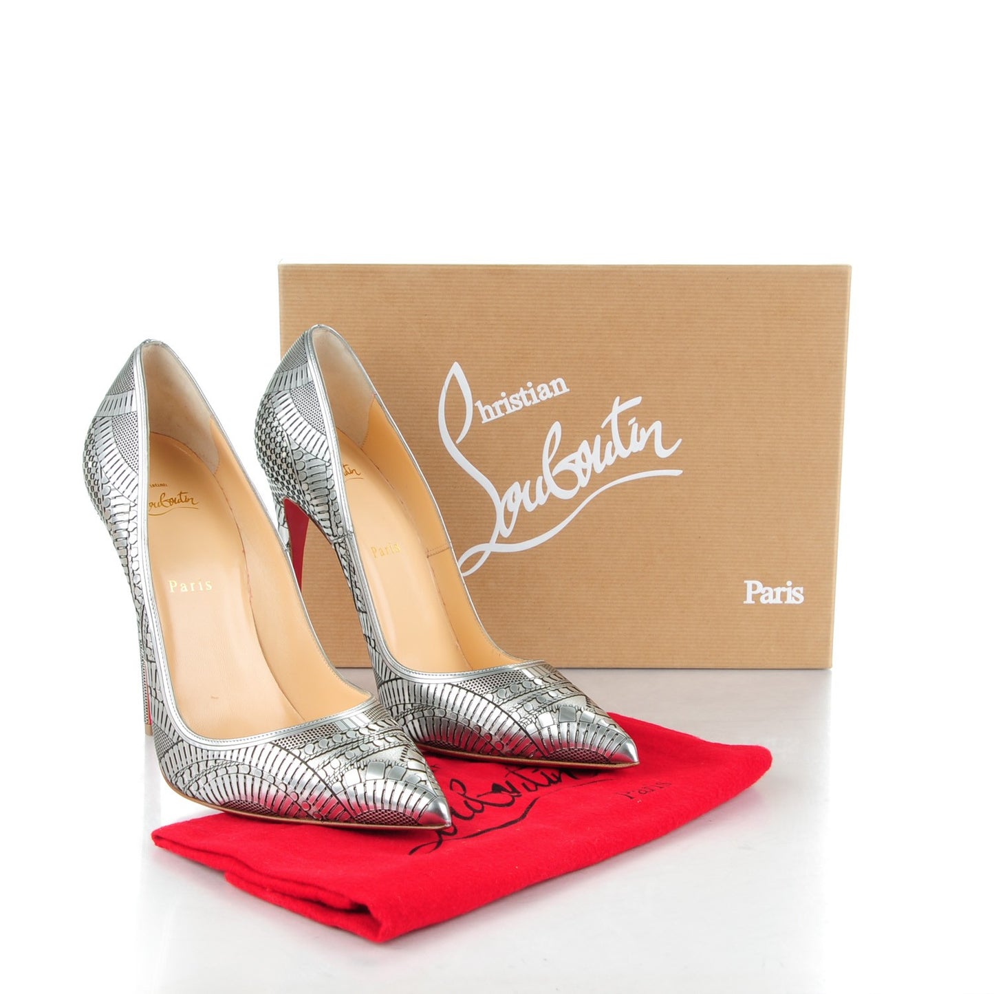 Metallic Specchio Suede Laser Cut Kristali 120 Pumps 41.5 Silver
