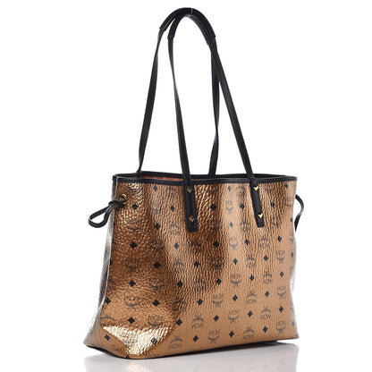 MCM Metallic Visetos Medium Shopper Tote Gold 3 of 11