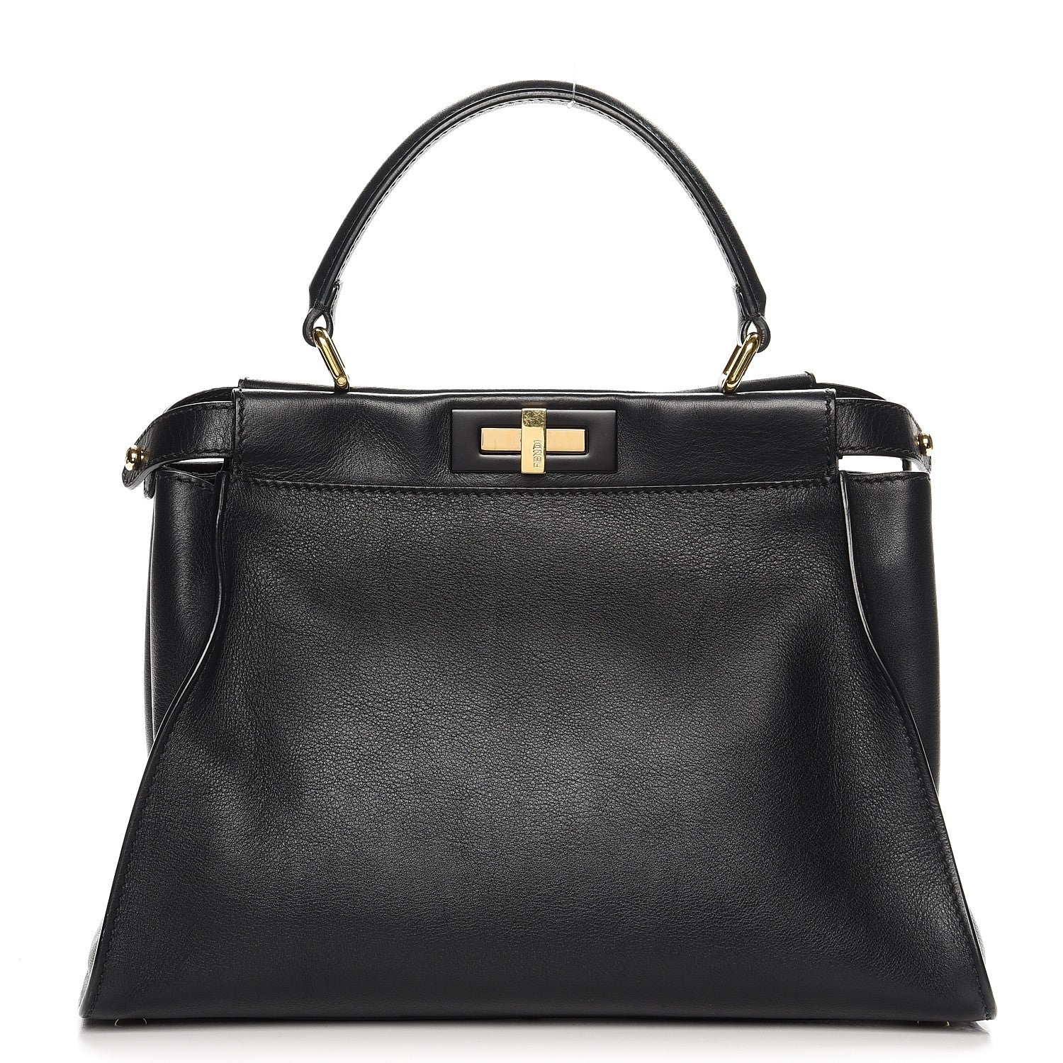 Fendi Vitello Seta Shiny Nappa Medium Peekaboo Iconic Satchel Black 1 of 7