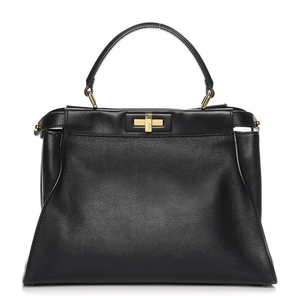Fendi Vitello Seta Shiny Nappa Medium Peekaboo Iconic Satchel Black 1 of 7