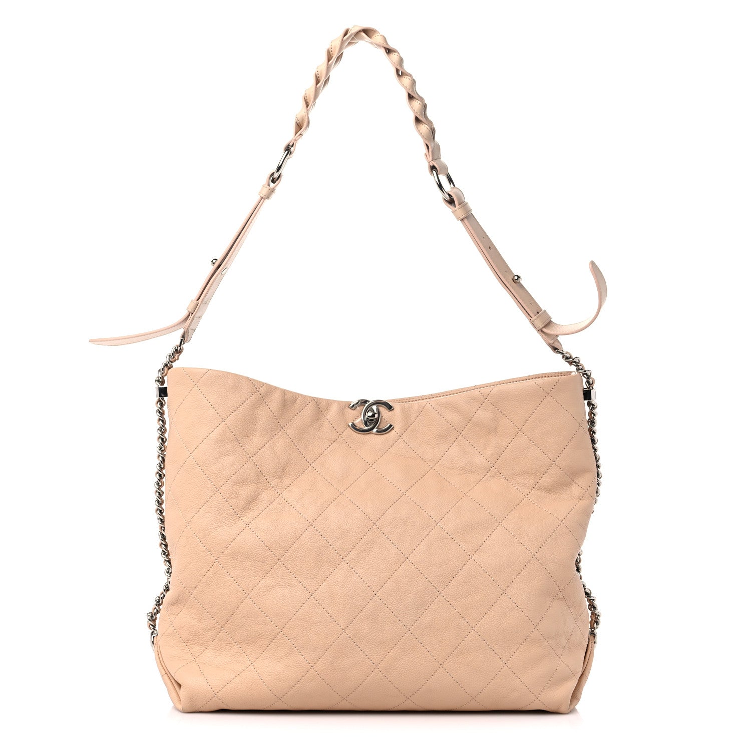 Chanel Grained Calfskin Stitched Medium Braided With Style Hobo Beige 1 of 11