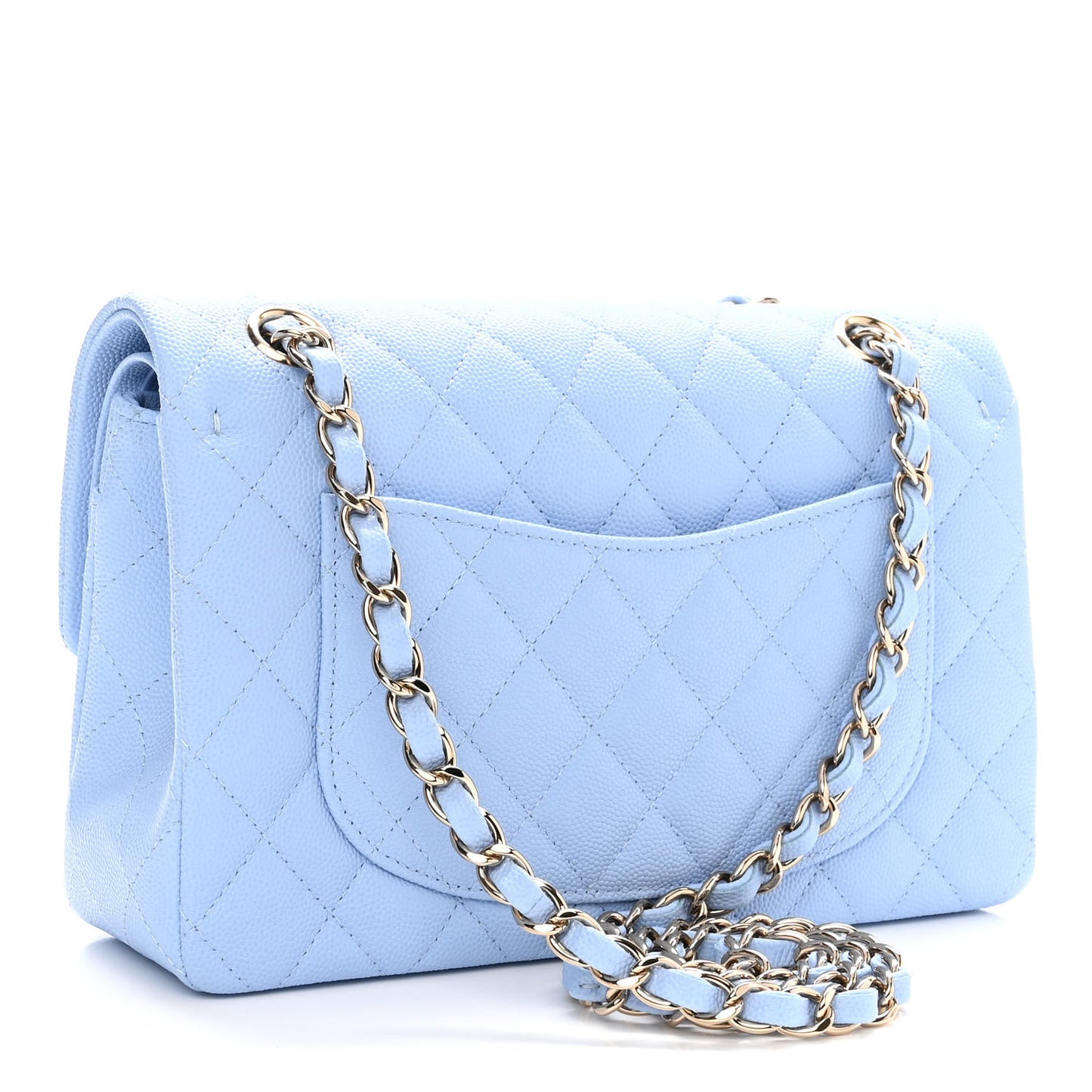 Caviar Quilted Small Double Flap Light Blue