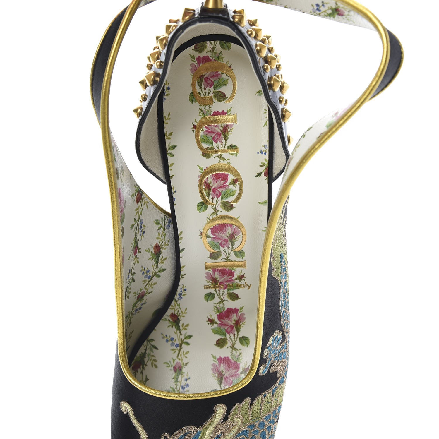 Gucci Satin Embroidered Dragon Caspar Pumps 37 Black 8 of 16