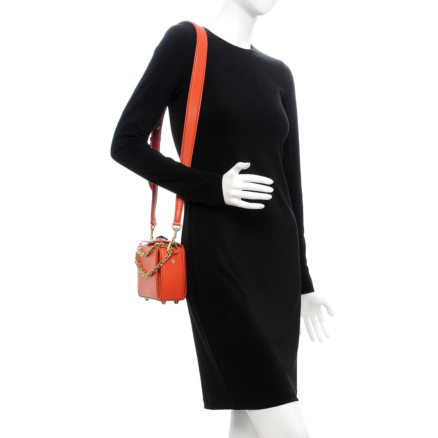 Alexander McQueen Silky Amish Grained Goatskin Box Shoulder Bag 16 Flame 2 of 7