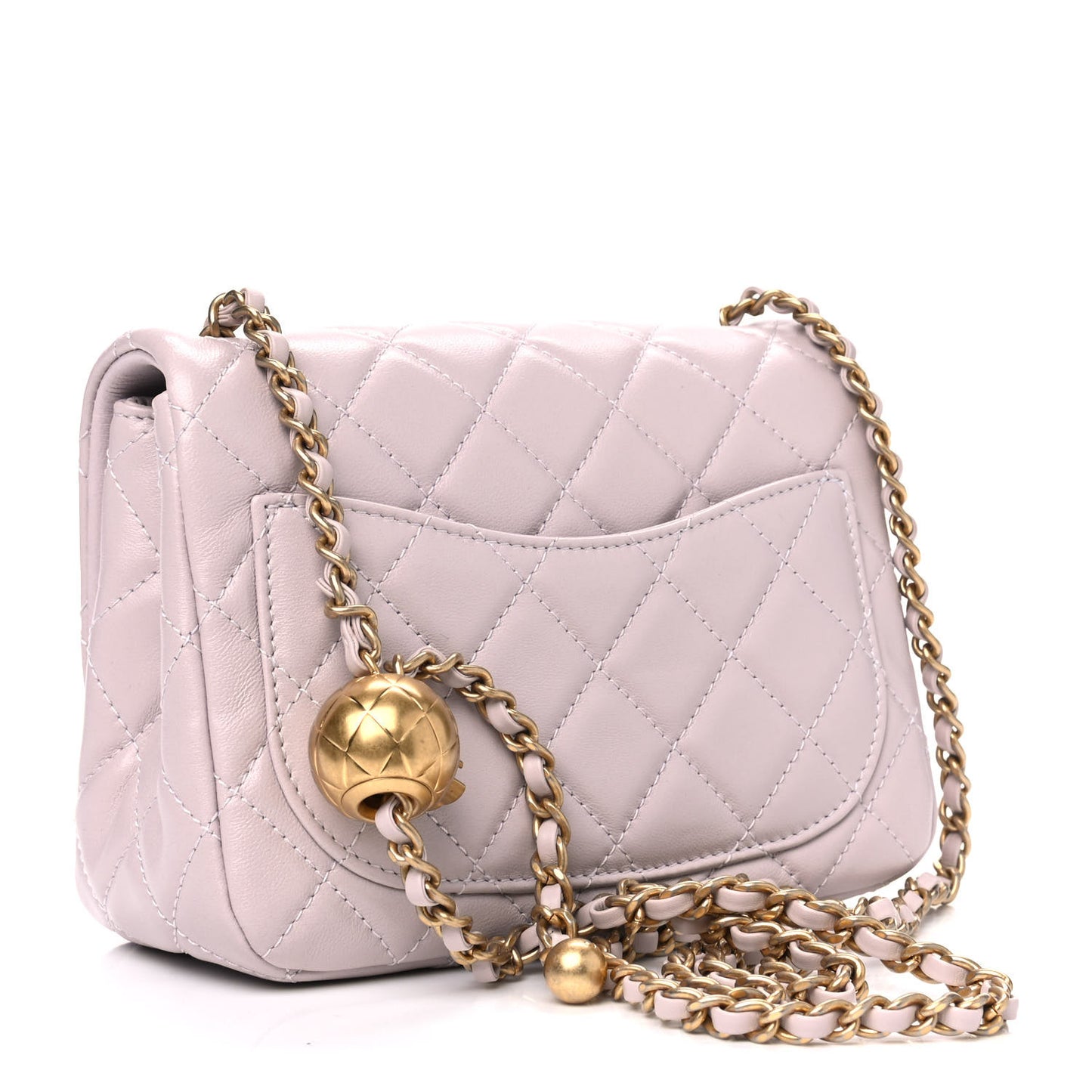 Lambskin Quilted Mini Pearl Crush Flap Light Purple
