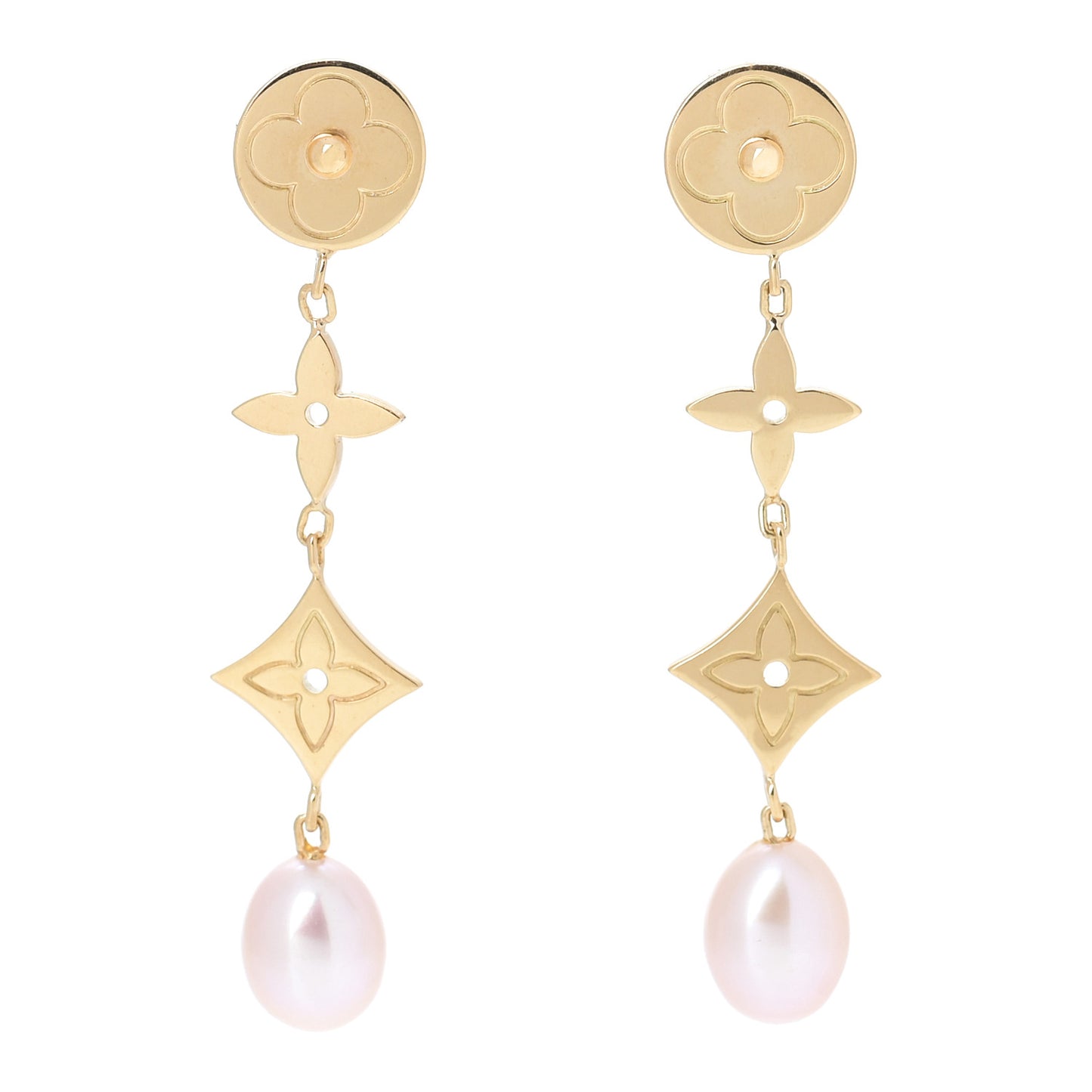 18K Yellow Gold Pearl Idylle Blossom Monogram Drop Earrings