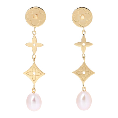 Louis Vuitton 18K Yellow Gold Pearl Idylle Blossom Monogram Drop Earrings 1 of 5