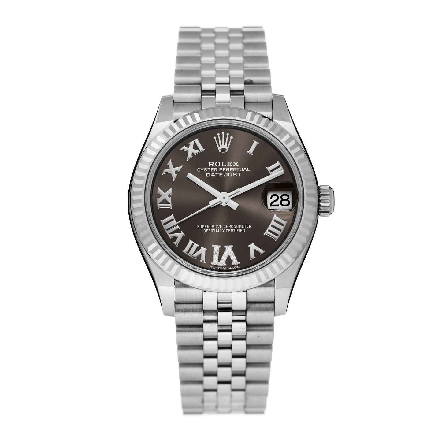 Stainless Steel 18K White Gold Diamond 31mm Oyster Perpetual Datejust Watch Dark Grey Roman 278274
