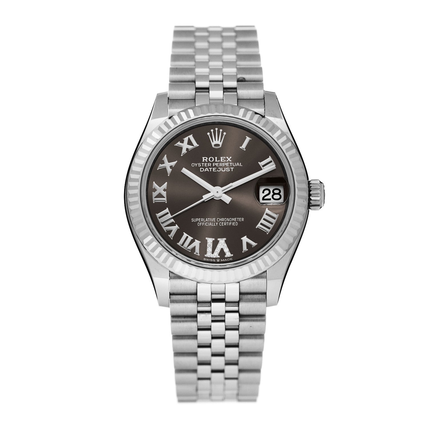 Rolex Stainless Steel 18K White Gold Diamond 31mm Oyster Perpetual Datejust Watch Dark Grey Roman 278274 1 of 5