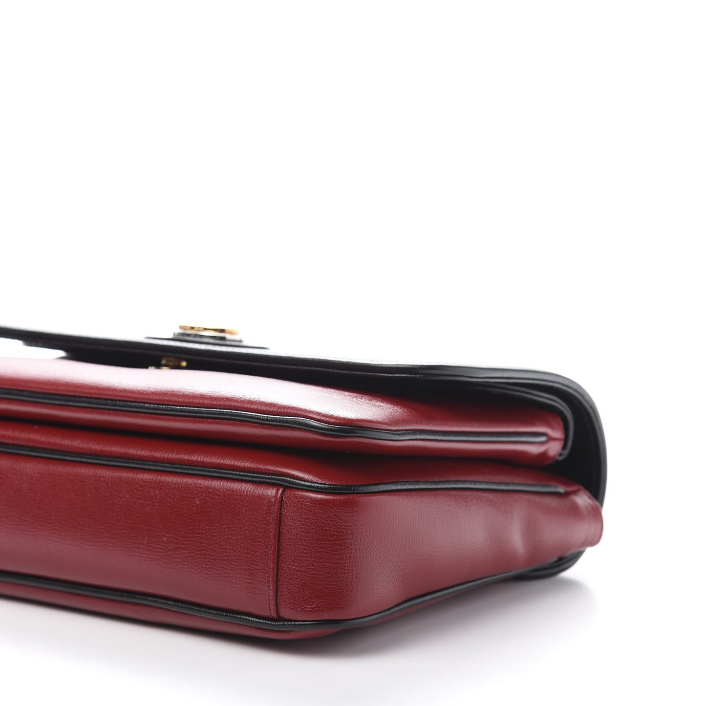 Azalea Calfskin Bi-Color Small Marina Chain Shoulder Bag New Cherry Red Black