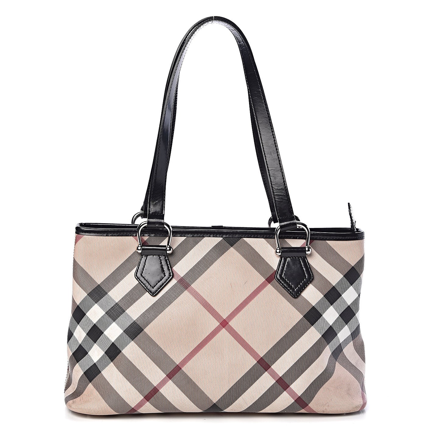 Patent Trim Nova Check Shopper Tote Black