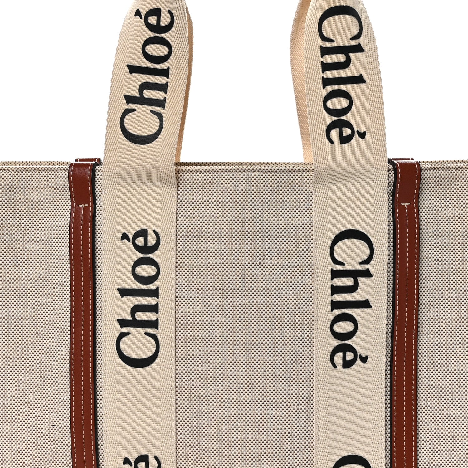 Chloe Cotton Calfskin Large Woody Ribbon Tote White Brown 7 of 10
