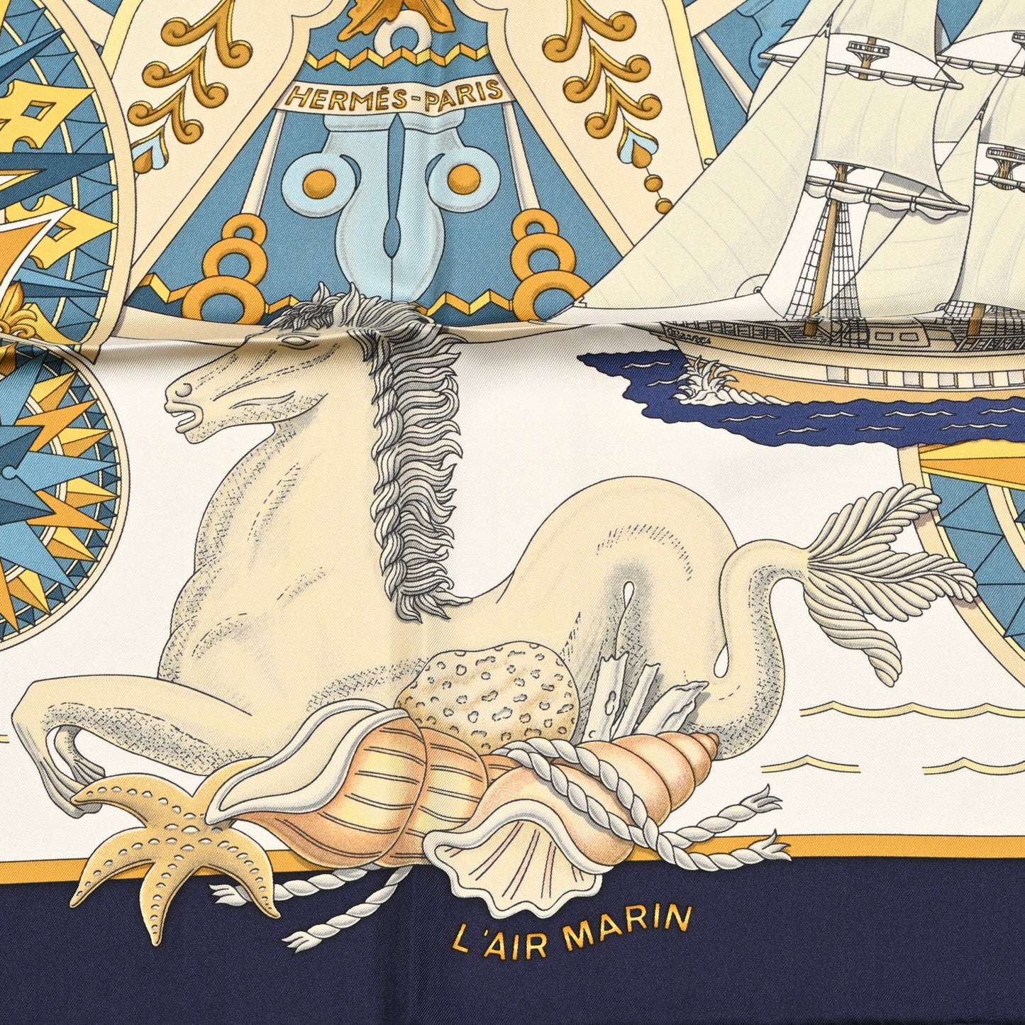 Silk L'Air Marin Scarf 90 Blue Gold