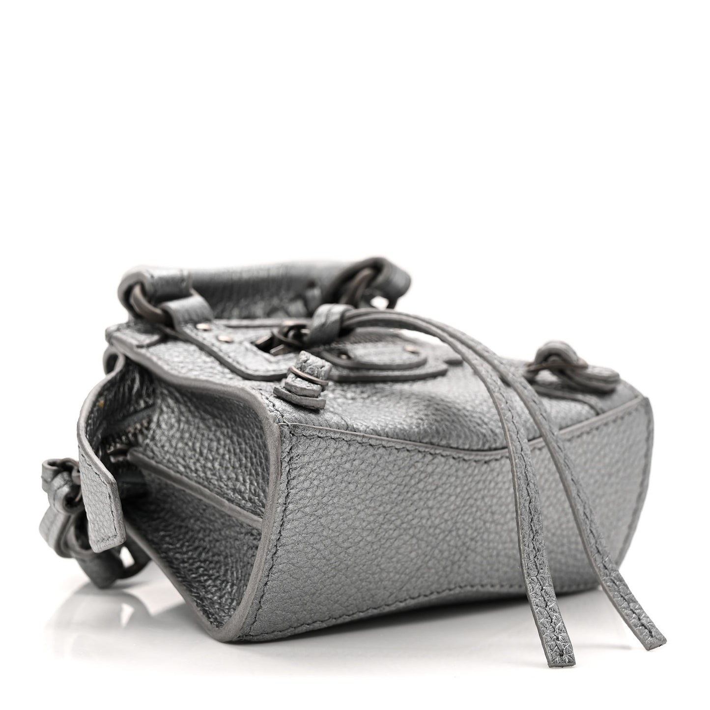 Metallic Grained Calfskin Neo Classic Hardware Super Nano City Crossbody Silver