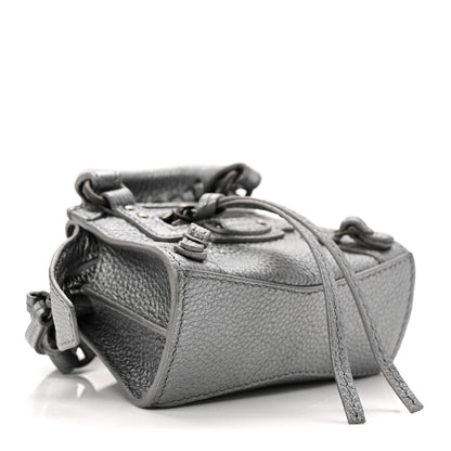Balenciaga Metallic Grained Calfskin Neo Classic Hardware Super Nano City Crossbody Silver 4 of 9