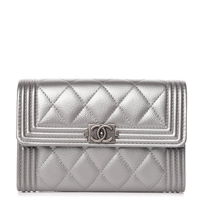 Chanel Metallic Caviar Quilted Medium Boy Flap Wallet Silver 1 of 10