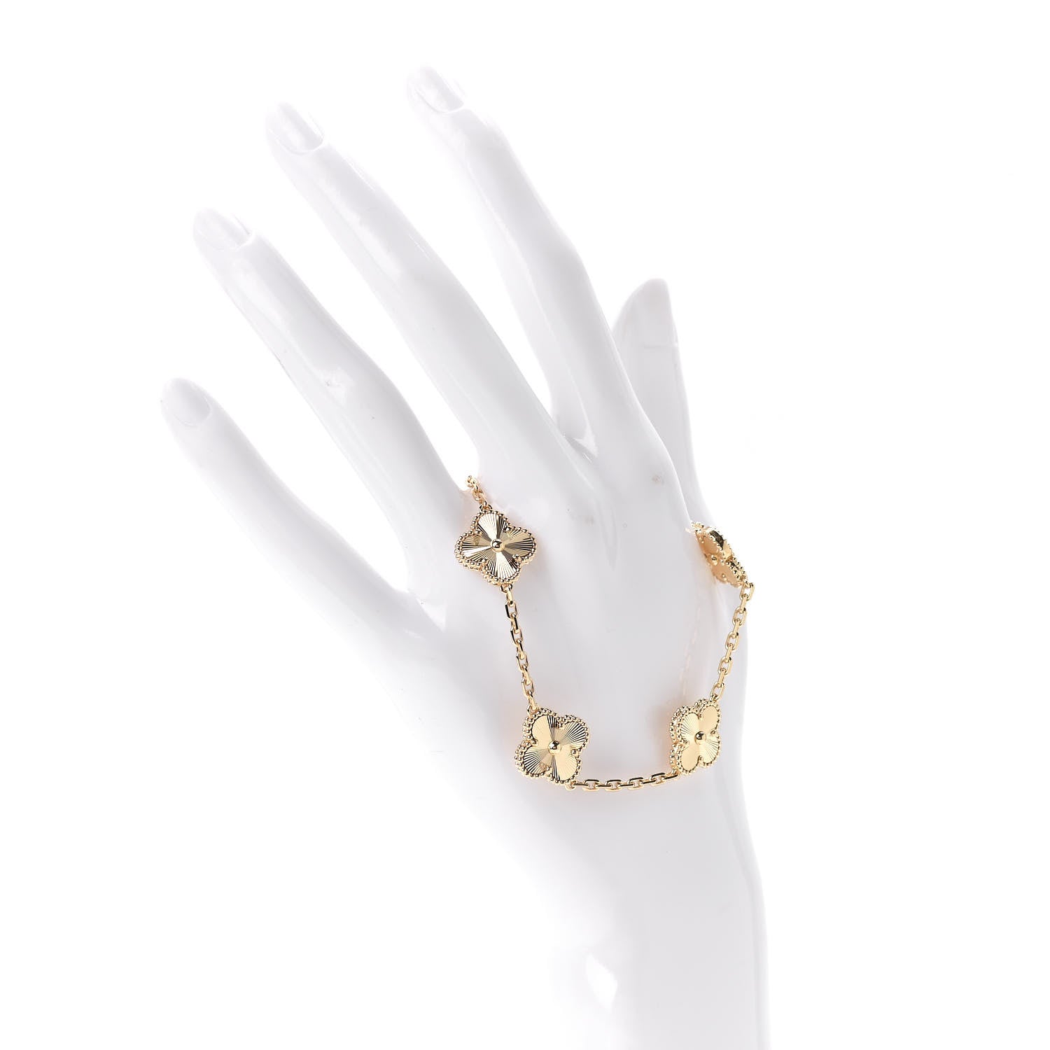 Van Cleef & Arpels 18K Yellow Gold 5 Motifs Guilloche Vintage Alhambra Bracelet 2 of 7