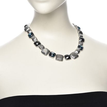 David Yurman Sterling Silver Diamond Blue Topaz Hematite Chiclet Necklace 2 of 5