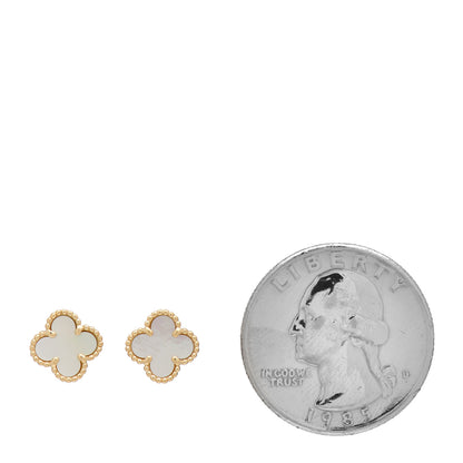 Van Cleef & Arpels 18K Yellow Gold Mother of Pearl Sweet Alhambra Earrings 2 of 5