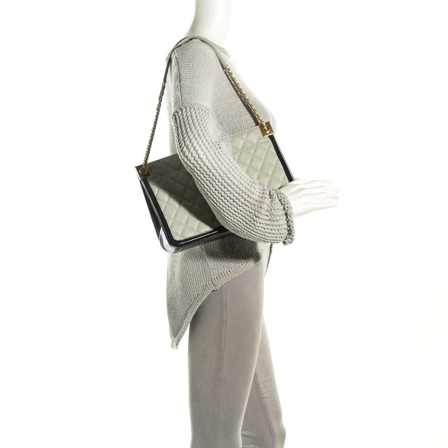 Chanel Calfskin Quilted Elegant CC Large Shopping Tote Grey Black 2 of 8