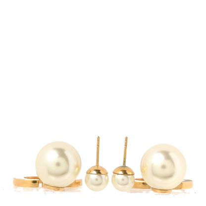 Christian Dior Pearl Enamel Tribal CD Drop Earrings Gold Black White 3 of 5