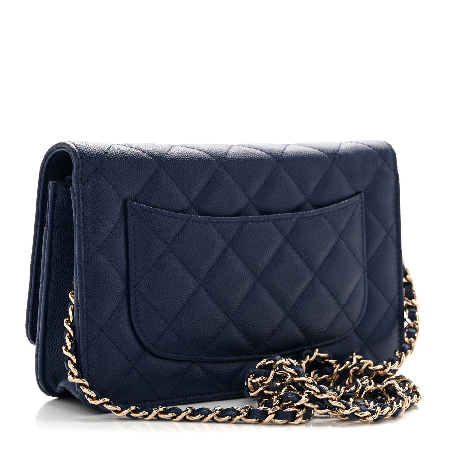Caviar Quilted Wallet on Chain WOC Navy Blue