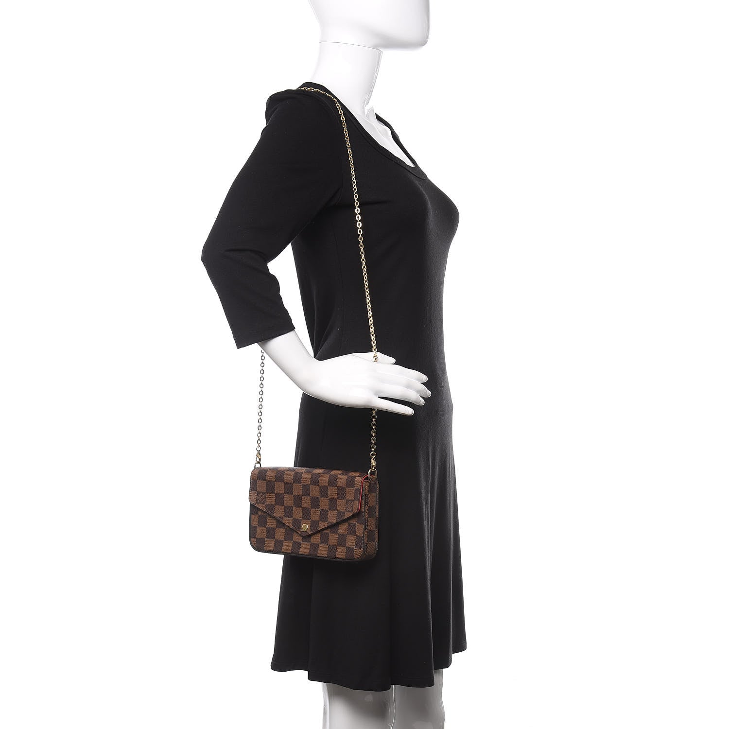 Louis Vuitton Damier Ebene Pochette Felicie Chain Wallet 2 of 11
