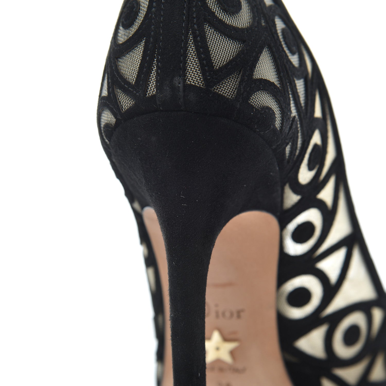 Christian Dior Suede Mesh Eye Embroidered D-Choc Pumps 38 Black 14 of 17