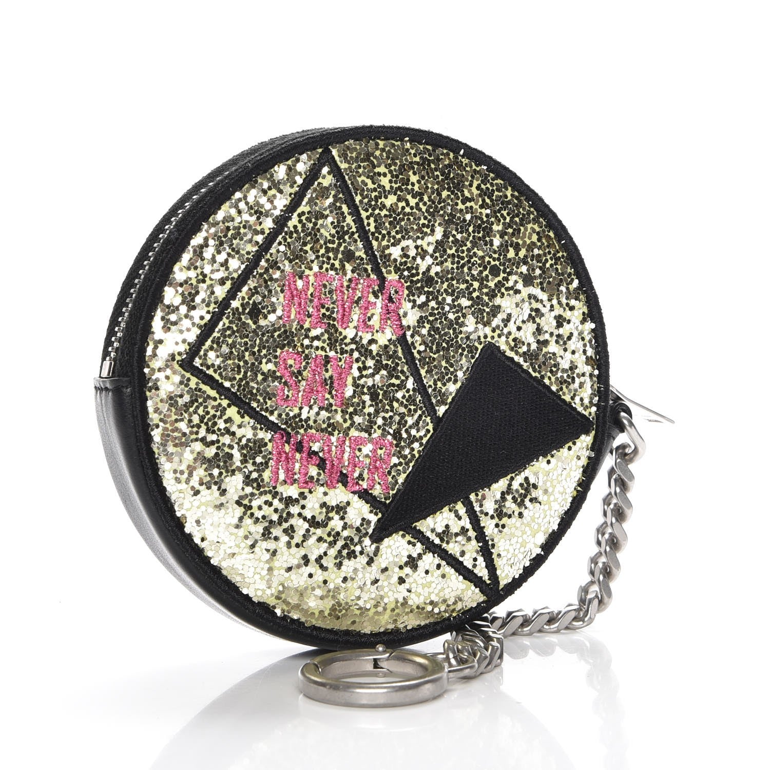Saint Laurent Calfskin Glitter Circular Zip Pouch Multicolor Black 3 of 9