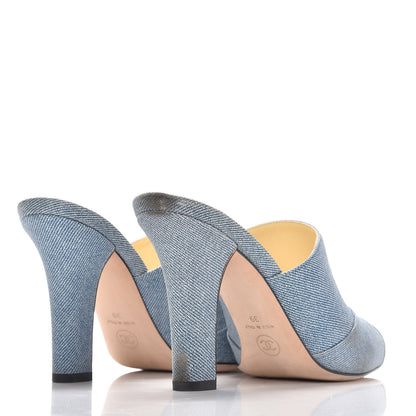 Chanel Printed Lambskin Grosgrain Cap Toe CC Mules 39 Blue Black 4 of 13