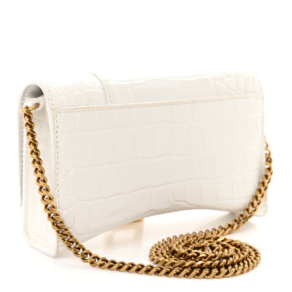 Balenciaga Shiny Calfskin Crocodile Embossed Hourglass Chain Bag White 3 of 9