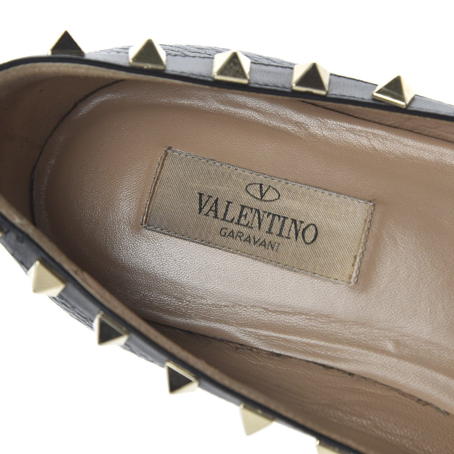 Pebbled Calfskin Rockstud Ballerina Flats 36.5 Black