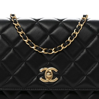 Chanel Lambskin Quilted CC Pearl Crush Wallet on Chain WOC Black 6 of 12