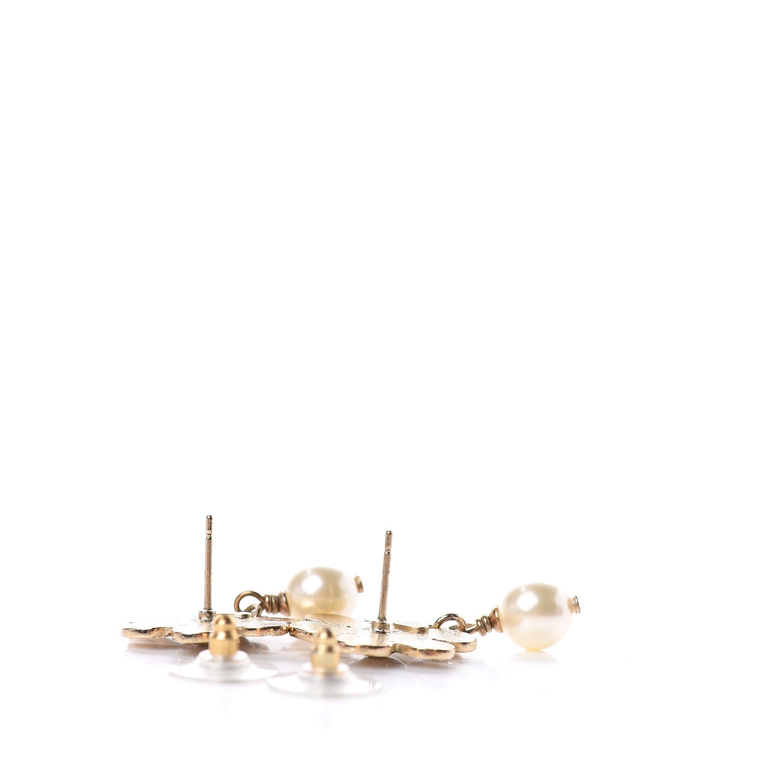 Chanel Pearl CC Flower Drop Earrings Gold 3 of 4