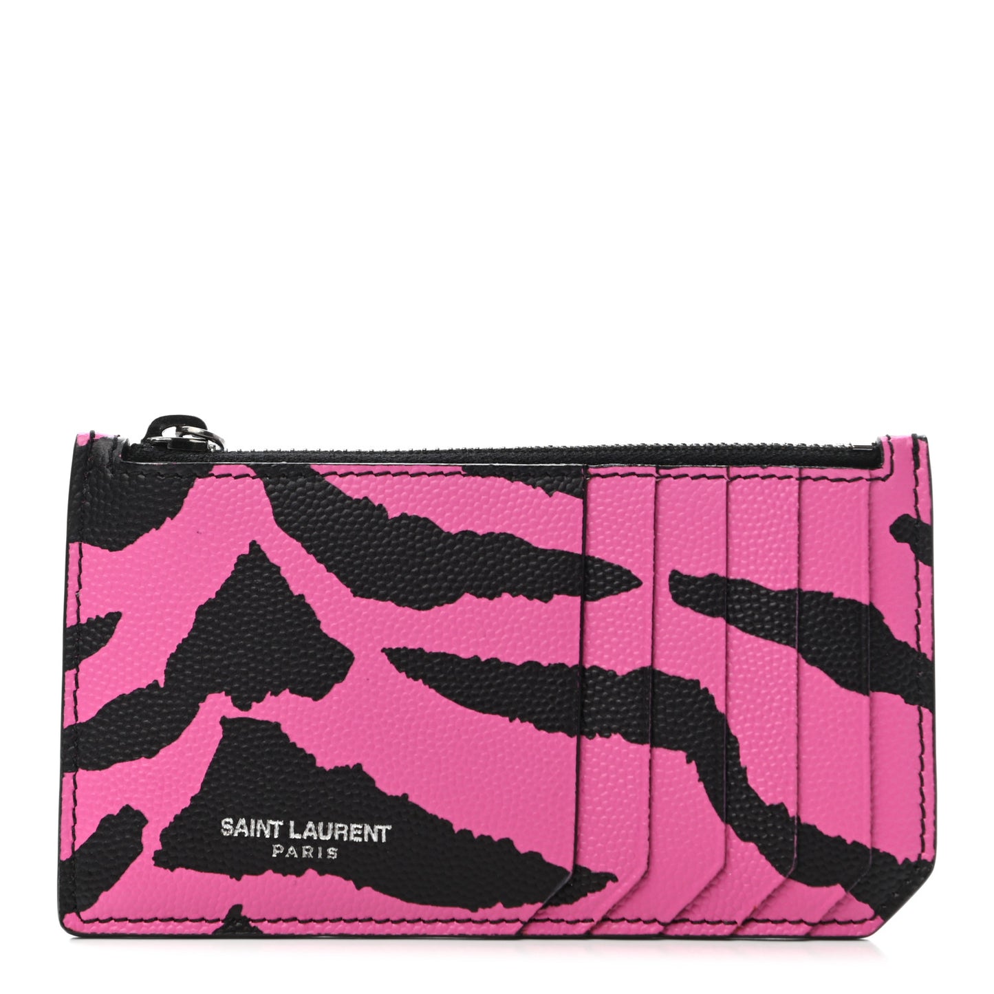Grain de Poudre Zebra Print 5 Fragments Zip Pouch Card Holder Fuchsia Black