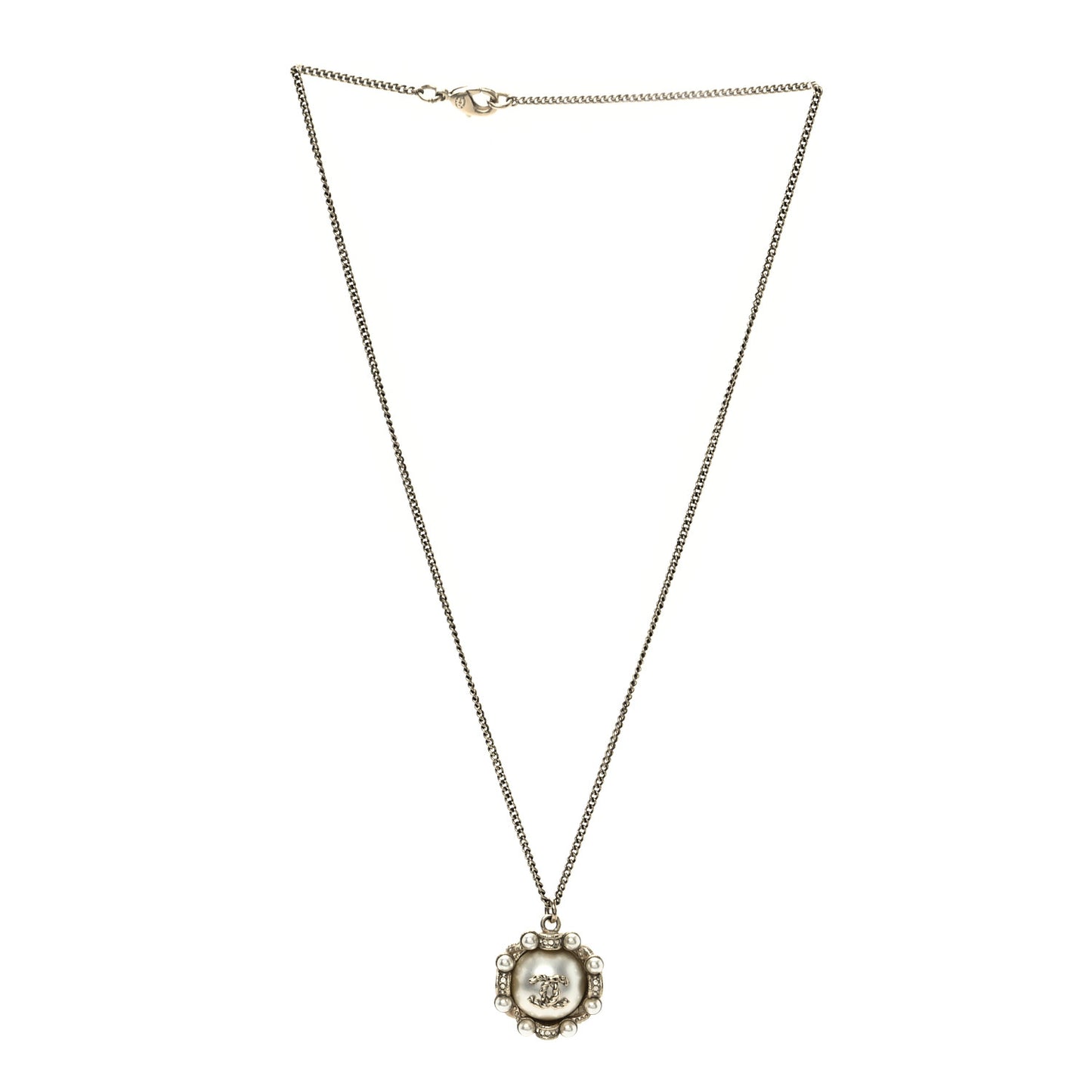 Pearl Crystal CC Pendant Necklace Gold
