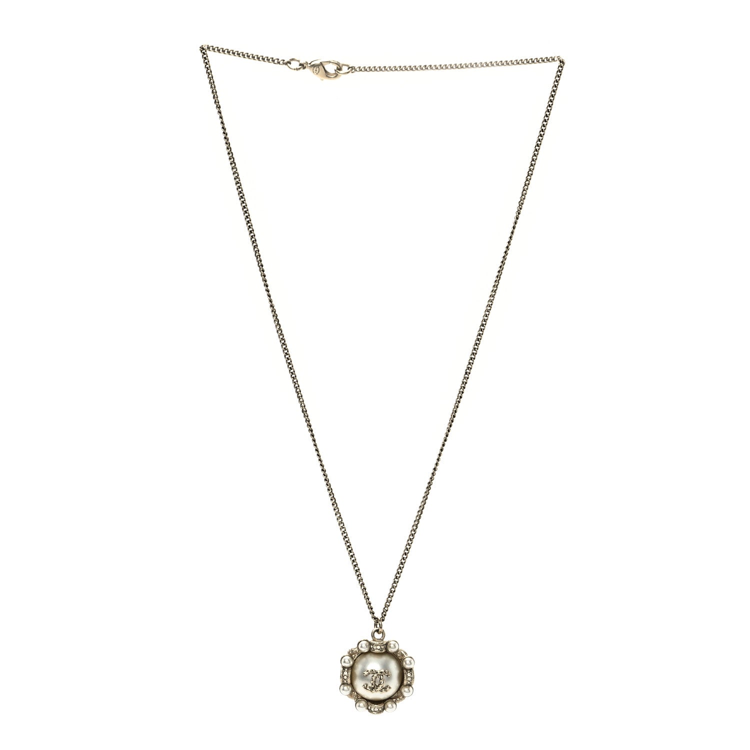 Chanel Pearl Crystal CC Pendant Necklace Gold 3 of 5