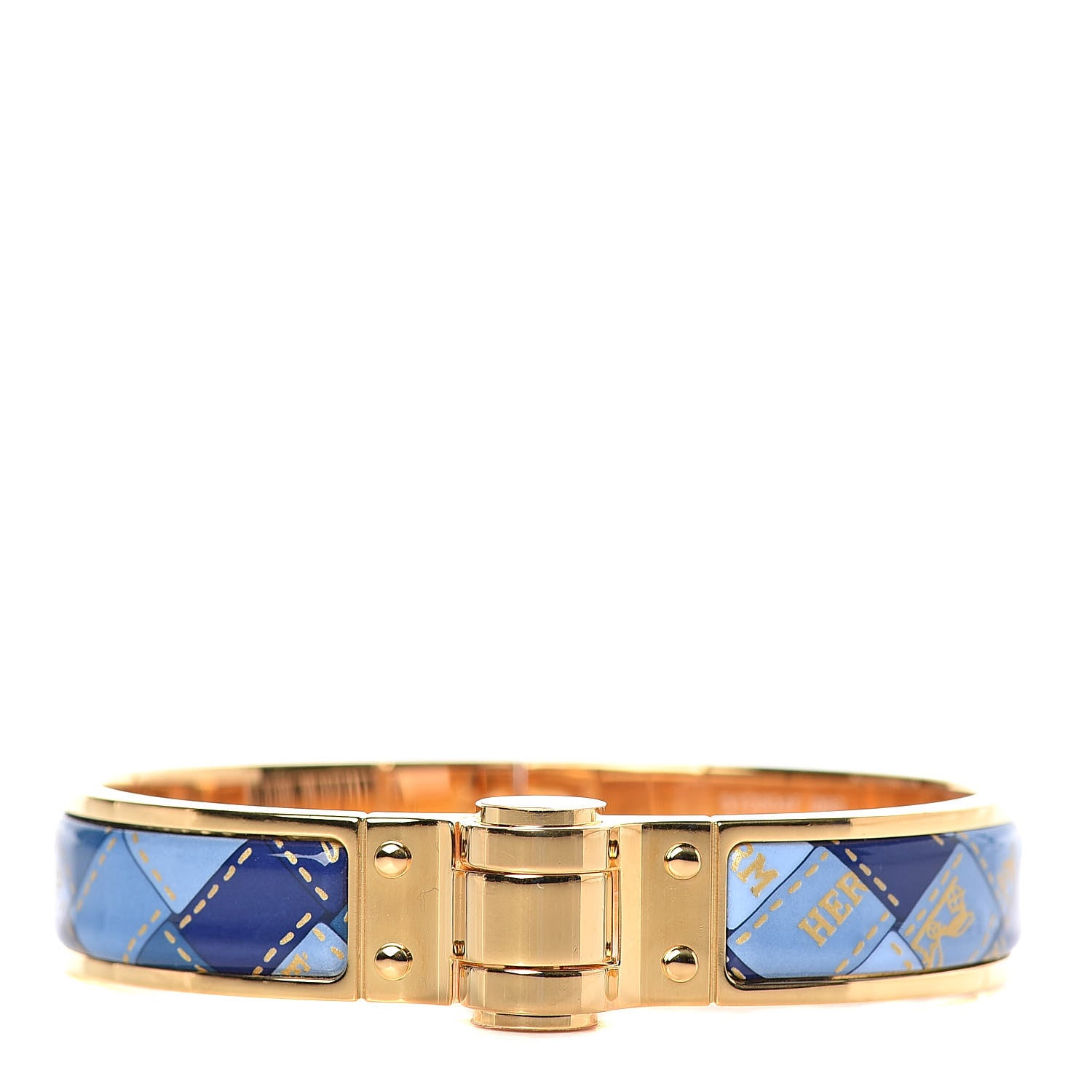 Hermes Enamel Printed Narrow Bolduc Au Carre Hinged Bracelet S Bleu Fumoir 1 of 5