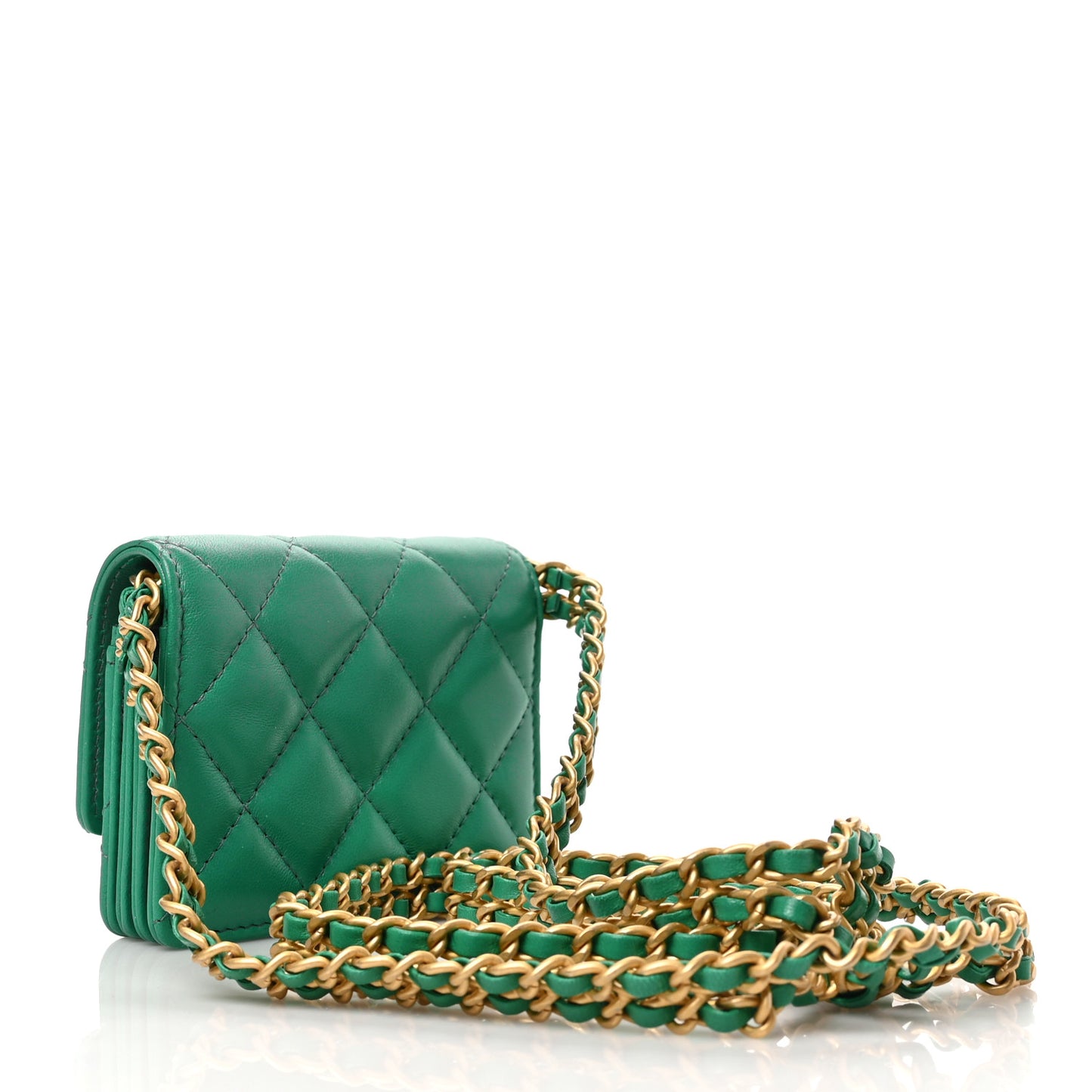 Lambskin Quilted Clutch With Chain Green